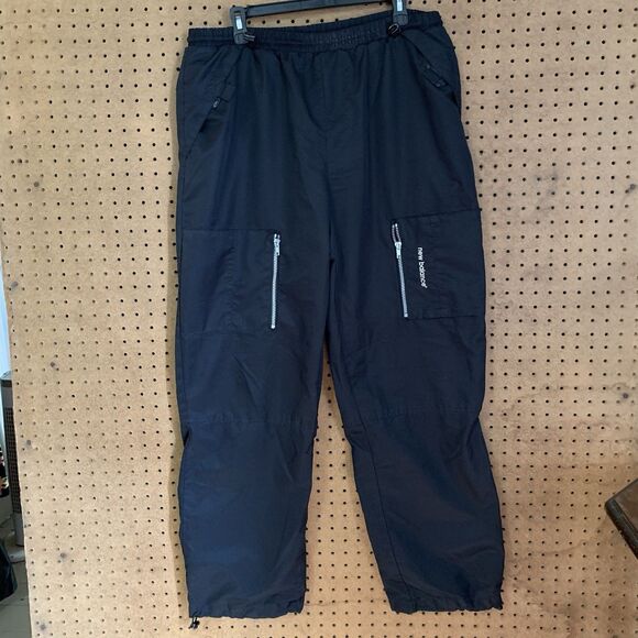 VTG New Balance Track Pants Cargo Black Slick Nylon Y2K 90s XL Street Gorpcore - Picture 1 of 8